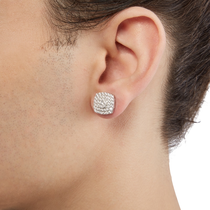 Cubic Zirconia Composite Cushion Frame Stud Earrings in Solid Sterling Silver