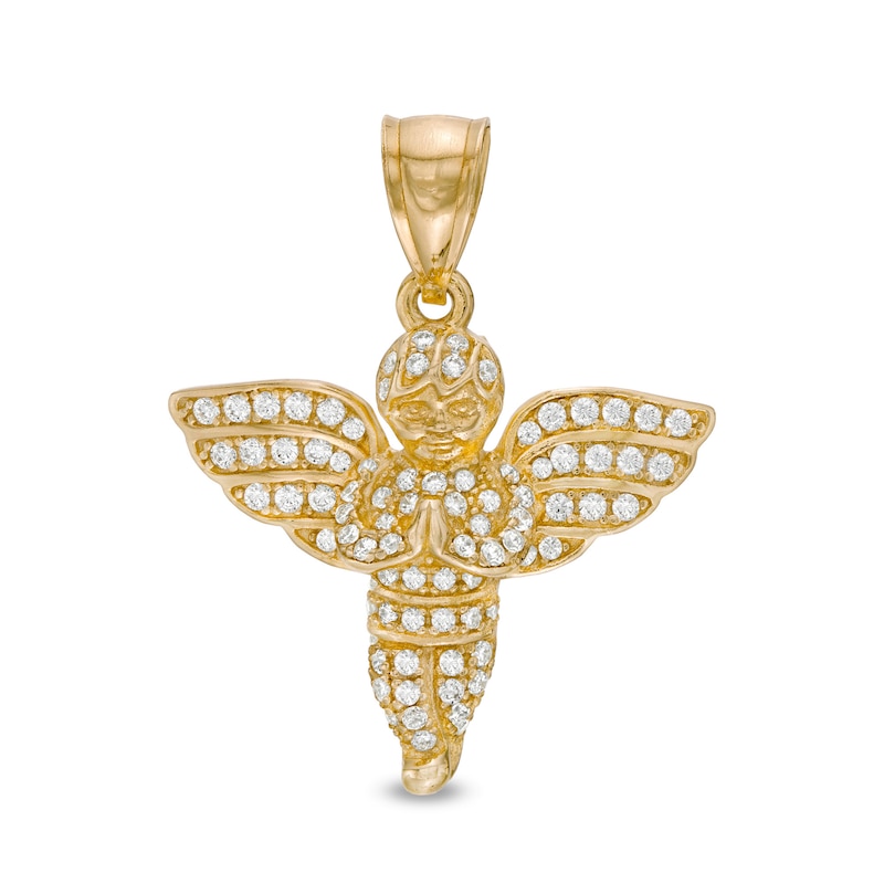 Cubic Zirconia Praying Cherub Necklace Charm in 10K Solid Gold