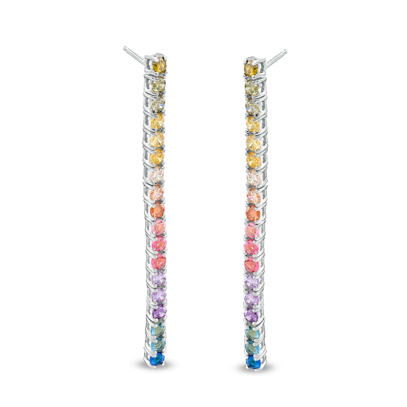 Multi-Color Cubic Zirconia Rainbow Stick Drop Earrings in Sterling Silver