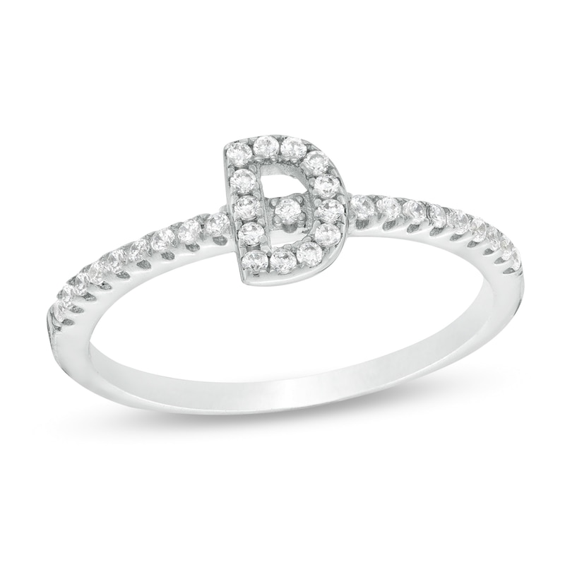 Cubic Zirconia Initial "D" Ring in Sterling Silver - Size 8