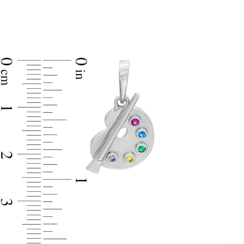 Multi-Color Cubic Zirconia Paint Pallet Necklace Charm in Sterling Silver