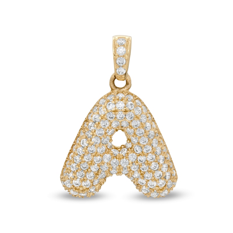 Cubic Zirconia Puffed "A" Necklace Charm in 10K Semi-Solid Gold