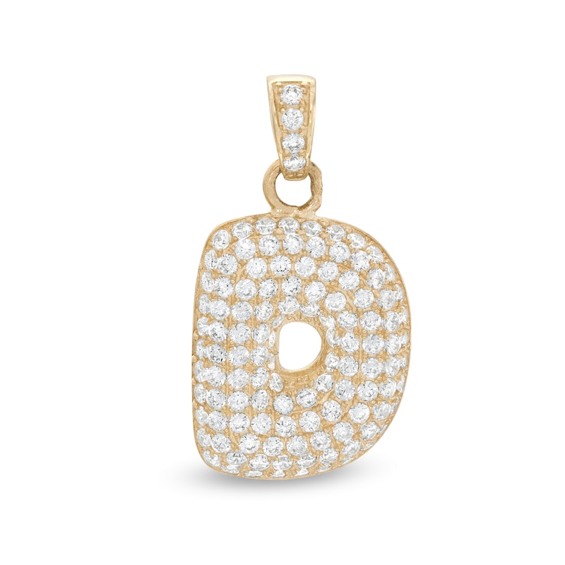 Cubic Zirconia Puffed "D" Necklace Charm in 10K Semi-Solid Gold