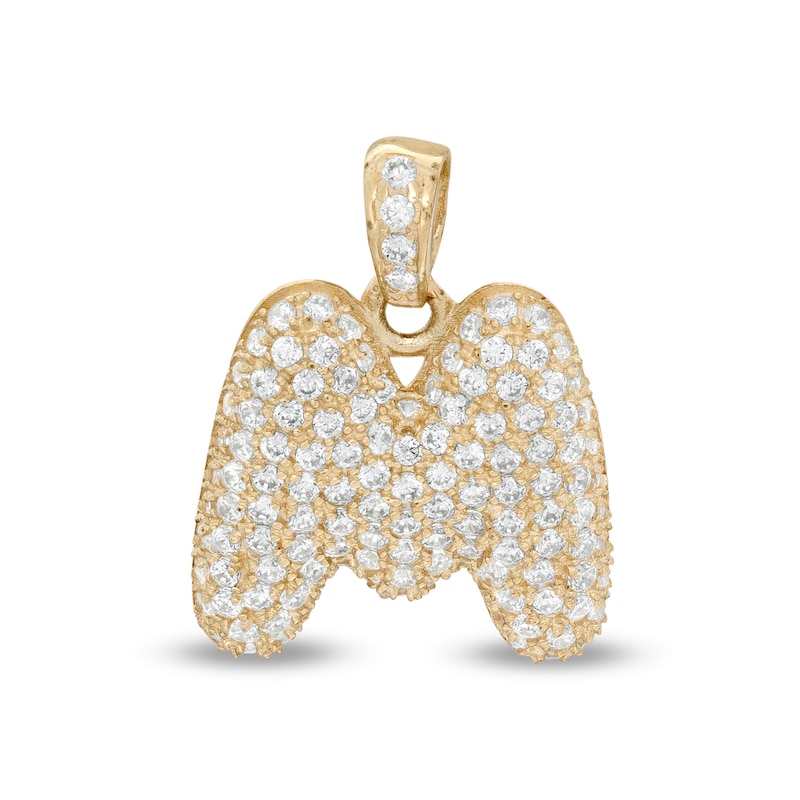 Cubic Zirconia Puffed "M" Necklace Charm in 10K Semi-Solid Gold