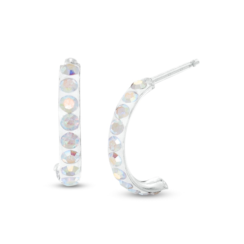 Child's Simulated White Crystal Half Hoop Earrings in Sterling Silver