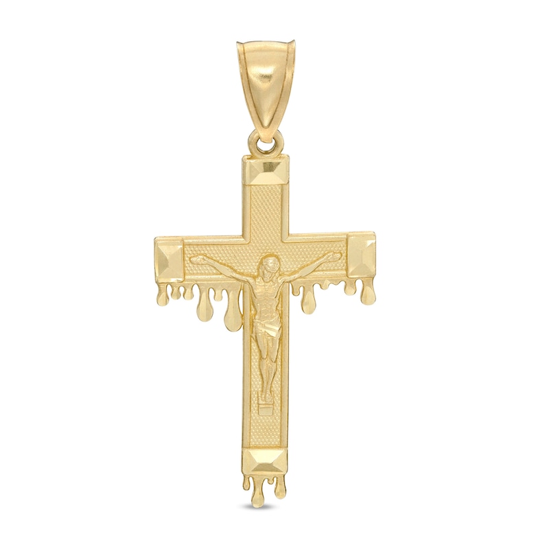 Dripping Crucifix Necklace Charm in 10K Gold