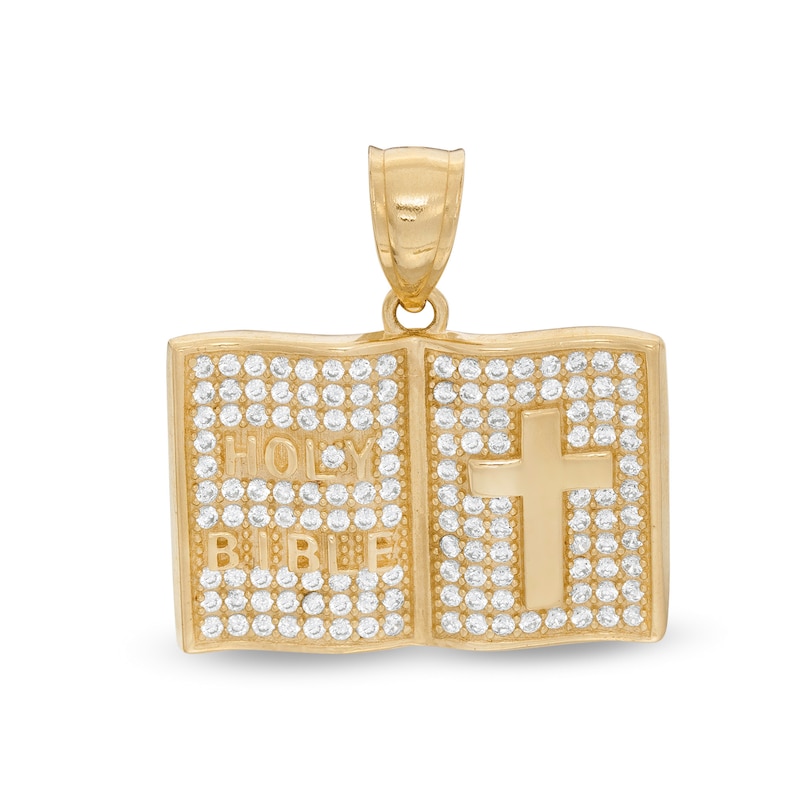 Cubic Zirconia Holy Bible Necklace Charm in 10K Gold