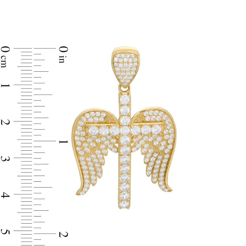 Cubic Zirconia Cross with Angel Wings Necklace Charm in 10K Gold