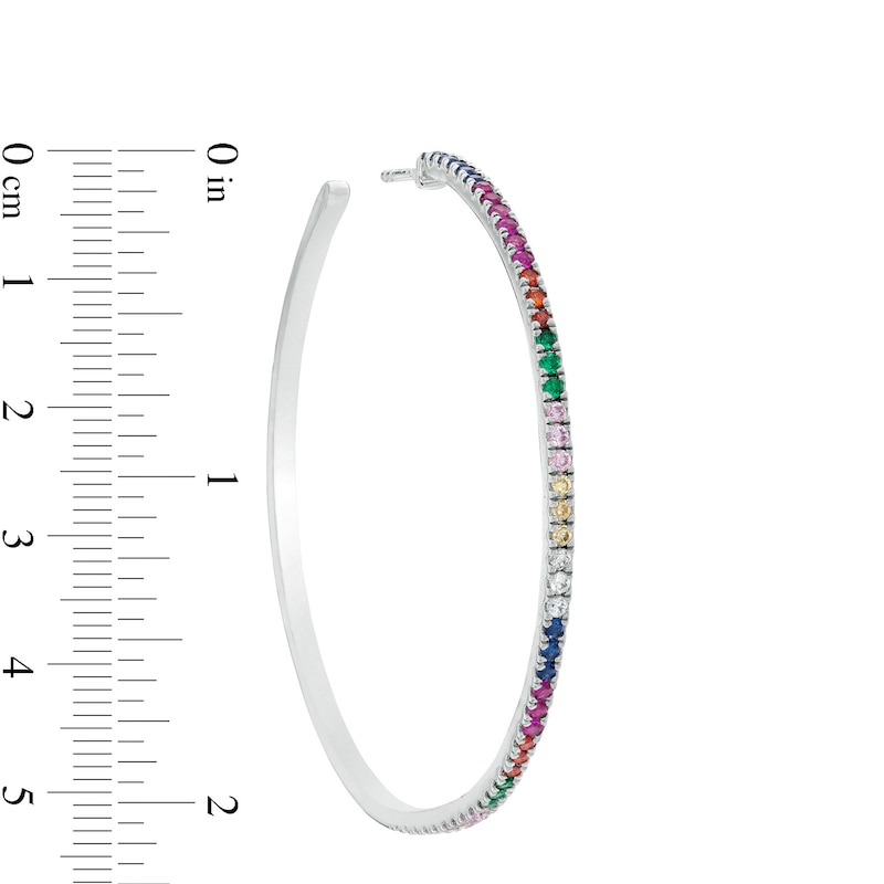 50mm Multi-Color Cubic Zirconia Rainbow Hoop Earrings in Sterling Silver