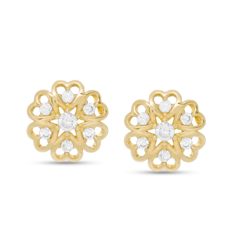 Child's Cubic Zirconia Flower Stud Earrings in 10K Gold
