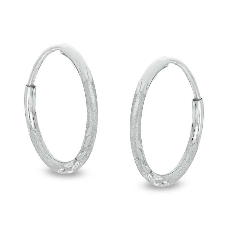 14K Tube Hollow White Gold Multi-Finish Continuous Hoops