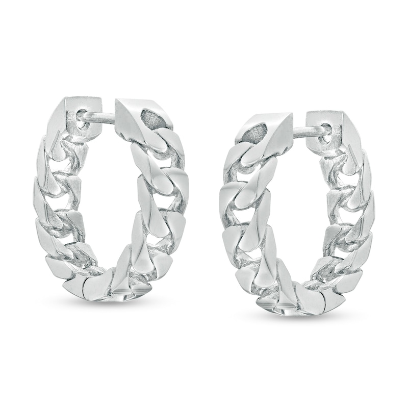 Curb Chain Huggie Hoop Earrings in Sterling Silver