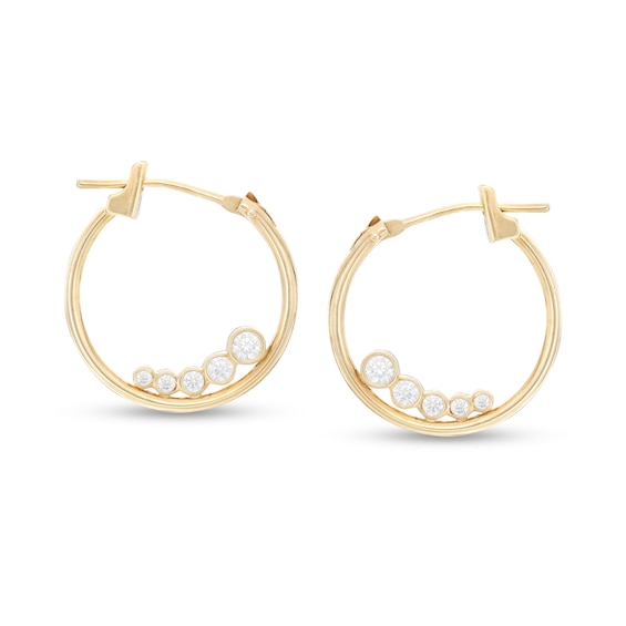 Bezel-Set Cubic Zirconia Graduated Five Stone Tube Hoop Earrings in 10K ...
