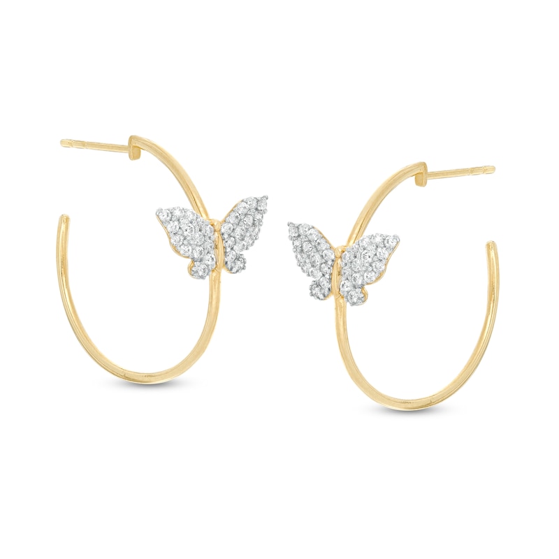 Cubic Zirconia Butterfly Hoop Earrings in 10K Gold