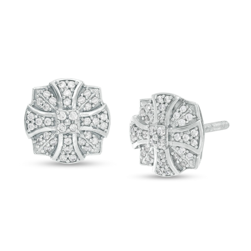 1/5 CT. T.W. Diamond Cross Shield Stud Earrings in Sterling Silver - Extra Long Post