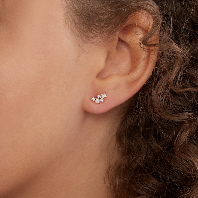 Square Cubic Zirconia Scatter Stud Earrings in 10K Gold