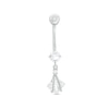 Thumbnail Image 0 of 10K Semi-Solid White Gold CZ Square and Round Flower Rope Dangle Belly Button Ring - 14G