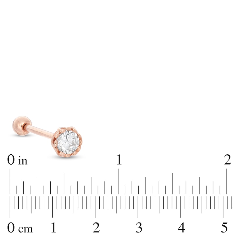 014 Gauge 7mm Cubic Zirconia Solitaire Flower Barbell in Stainless Steel with Rose IP - 5/8"