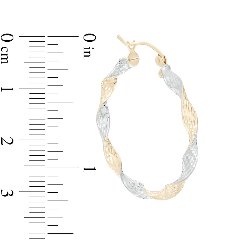 30mm Diamond-Cut Twist Hoop Earrings in 14K Tube Hollow Two-Tone Gold