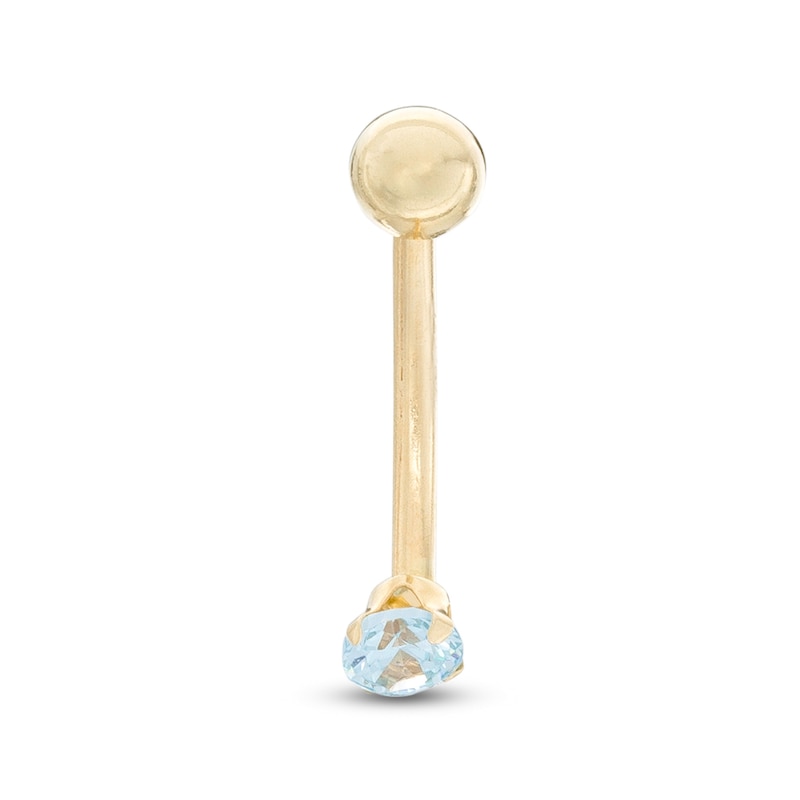 014 Gauge Blue Cubic Zirconia Belly Button Ring in 10K Gold