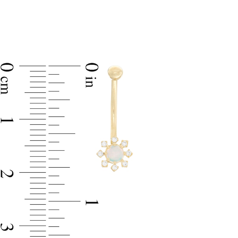 016 Gauge Simulated Opal and Cubic Zirconia Starburst Belly Button Ring in 10K Gold