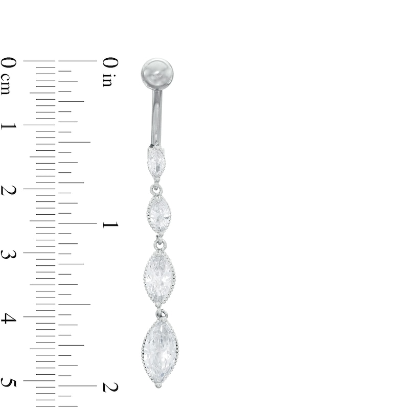 Solid Stainless Steel and Brass CZ Marquise Beaded Graduating Four Stone Dangle Belly Button Ring - 14G