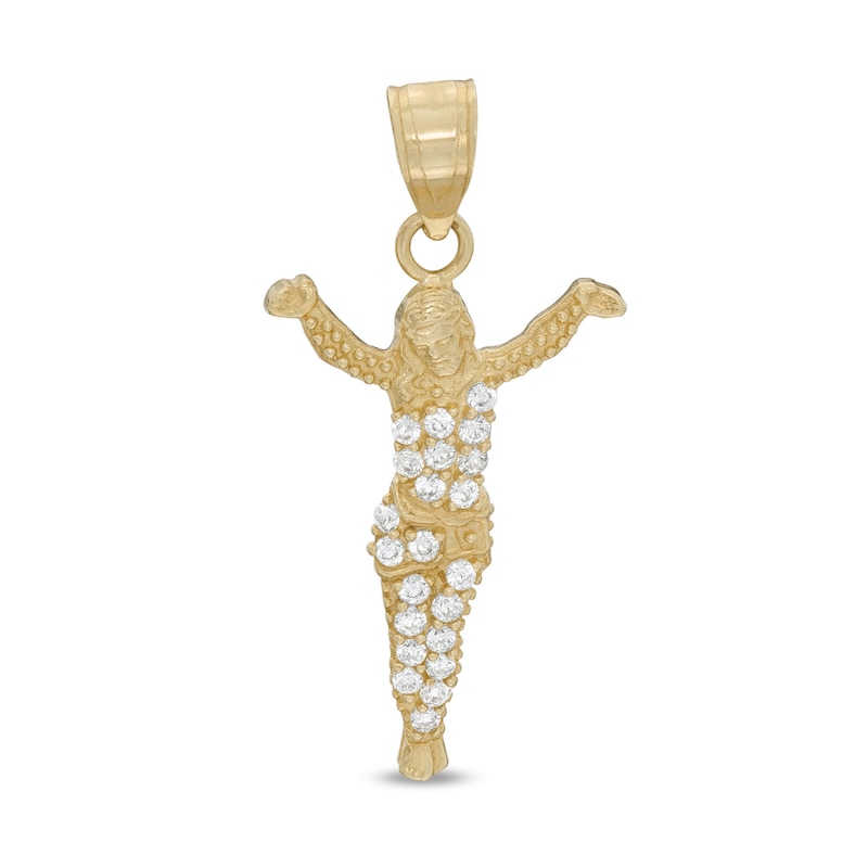 Cubic Zirconia Jesus Necklace Charm in 10K Gold