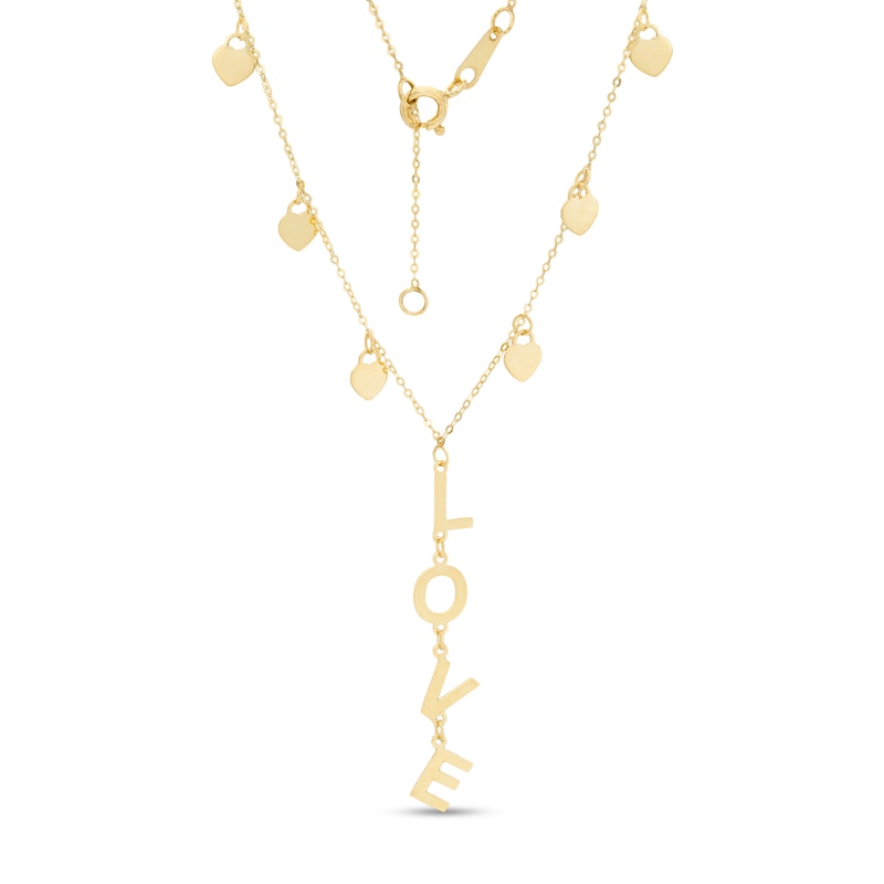 Made in Italy 020 Gauge "LOVE" and Heart "Y" Necklace in 10K Gold - 19"