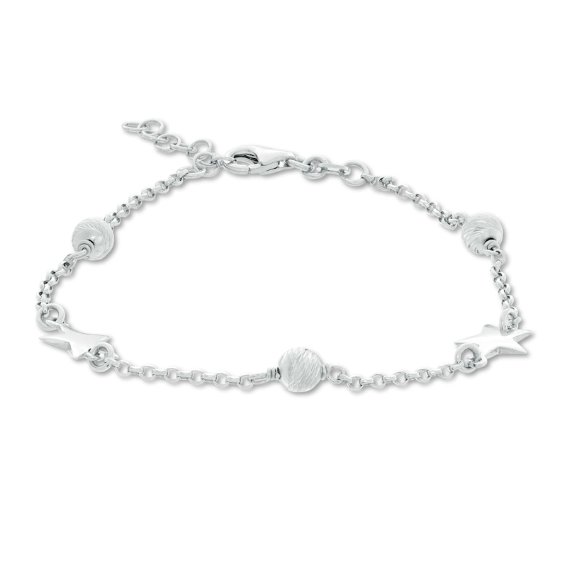Diamond-Cut Round Bead and Star Bracelet in Sterling Silver - 8.5"