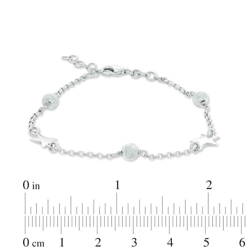 Diamond-Cut Round Bead and Star Bracelet in Sterling Silver - 8.5"
