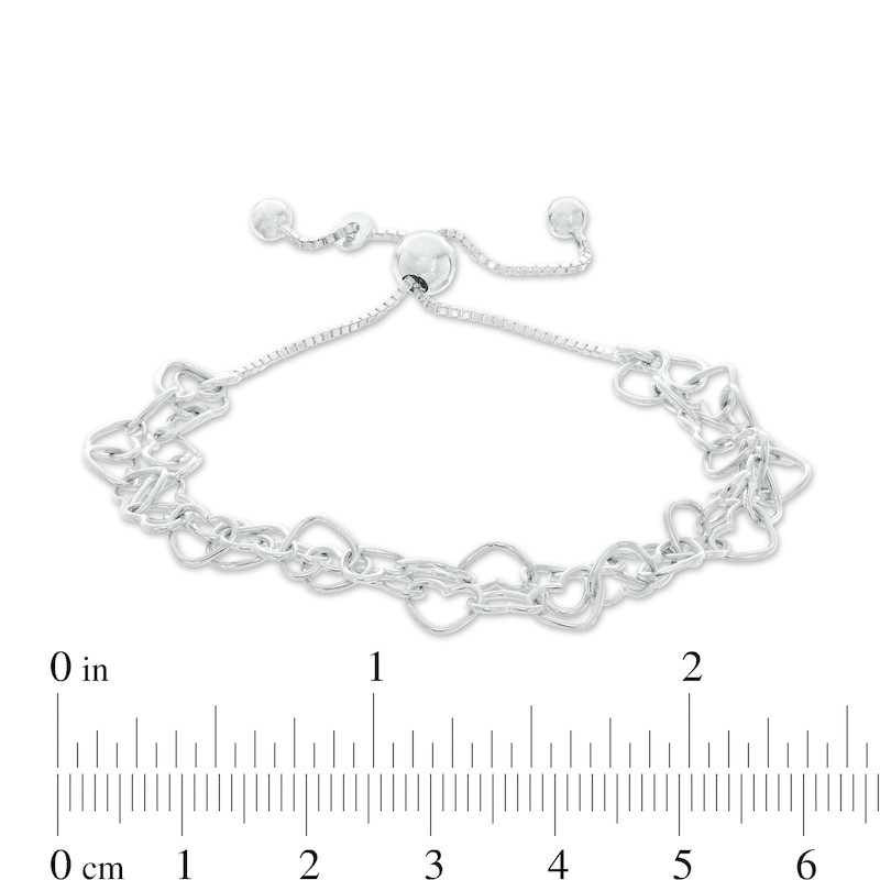 Double Strands Heart Chain Bolo Bracelet in Sterling Silver - 8.5"