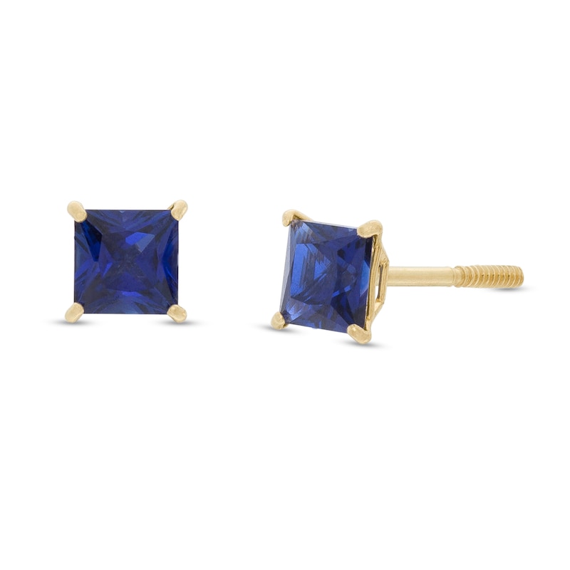 Child's 4mm Princess-Cut Blue Cubic Zirconia Solitaire Stud Earrings in 14K Gold