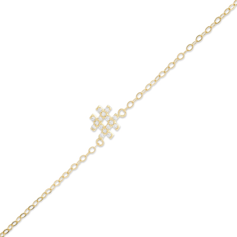Cubic Zirconia Hashtag Symbol Anklet in 10K Gold - 10"