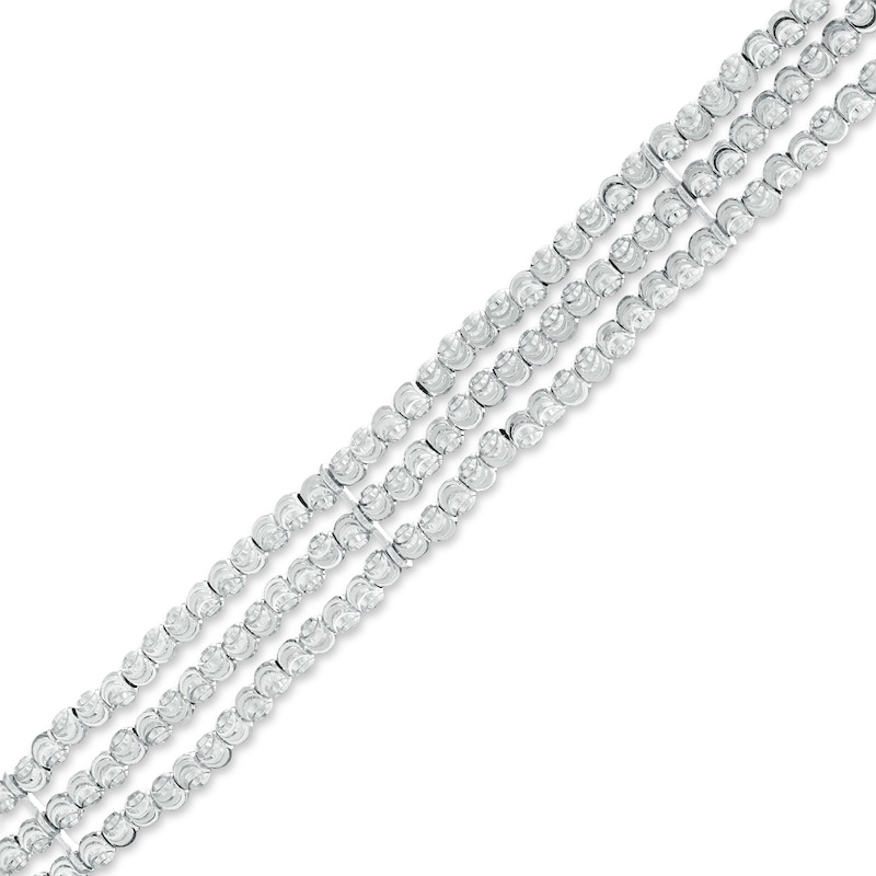 Diamond-Cut Beaded Triple Strand Bracelet in Sterling Silver - 8.25"