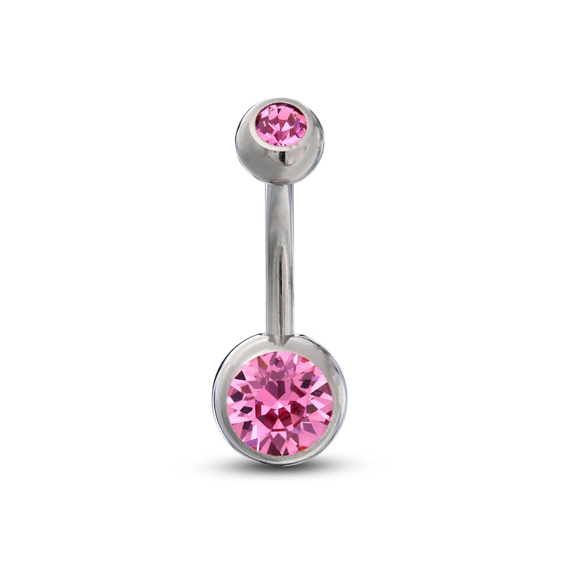 014 Gauge 8mm Pink Crystal Belly Button Ring in Titanium - 7/16 ...