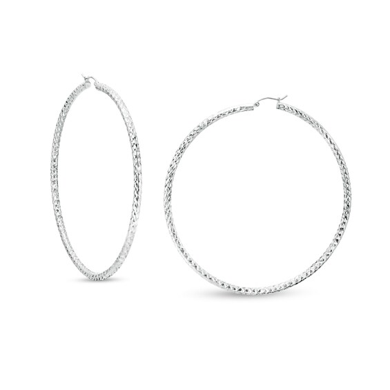 80mm Diamond-Cut Tube Hoop Earrings in Sterling Silver | Piercing Pagoda