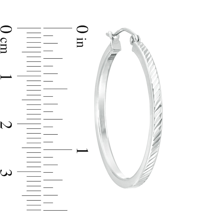 30mm Diamond-Cut Outer Edge Square Tube Hoop Earrings in Hollow Sterling Silver