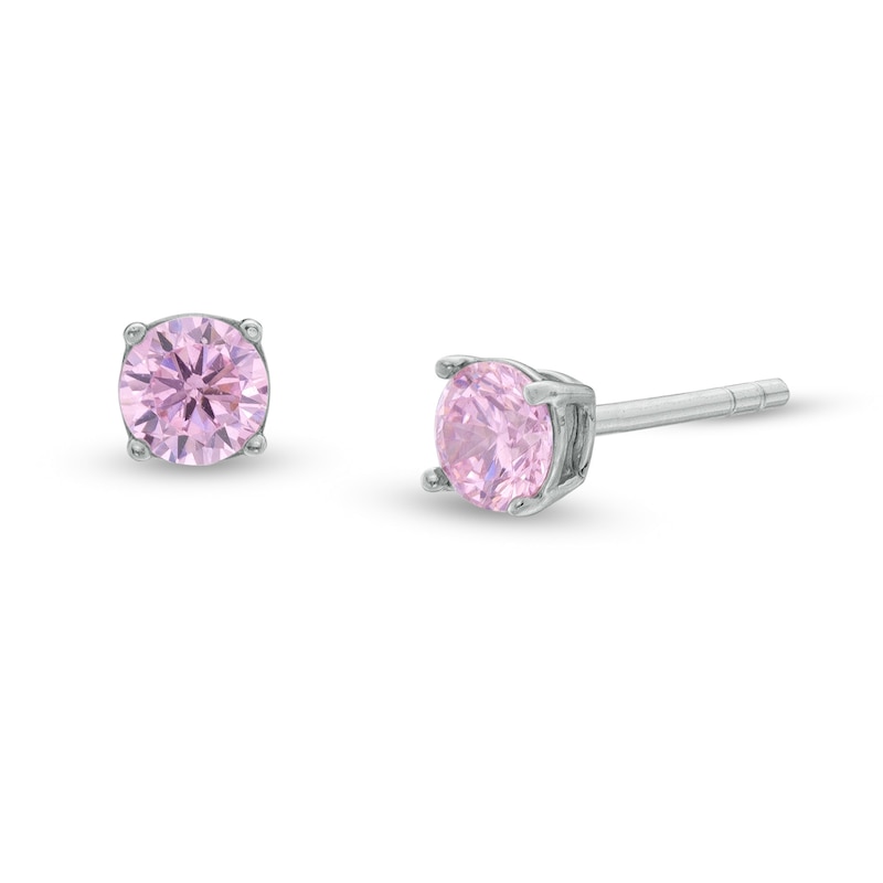 4mm Pink Cubic Zirconia Solitaire Stud Earrings in Solid Sterling Silver