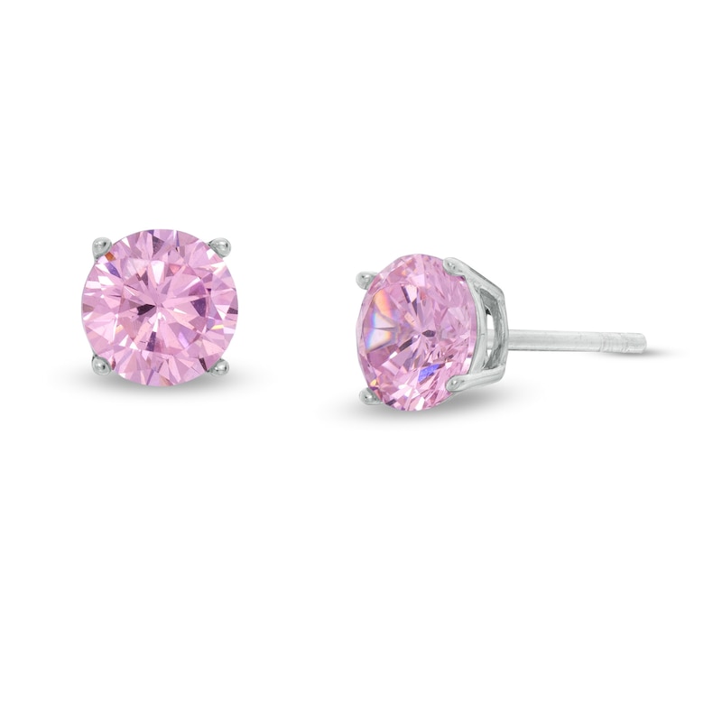 6mm Pink Cubic Zirconia Solitaire Stud Earrings in Sterling Silver
