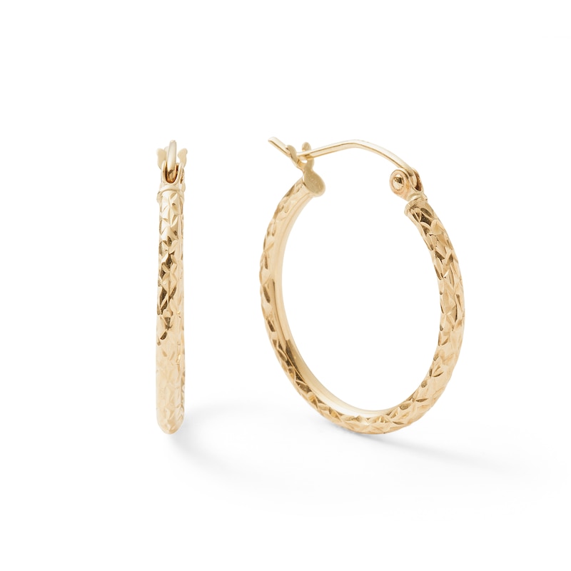 20mm Diamond-Cut Hoop Earrings in 14K Tube Hollow Gold