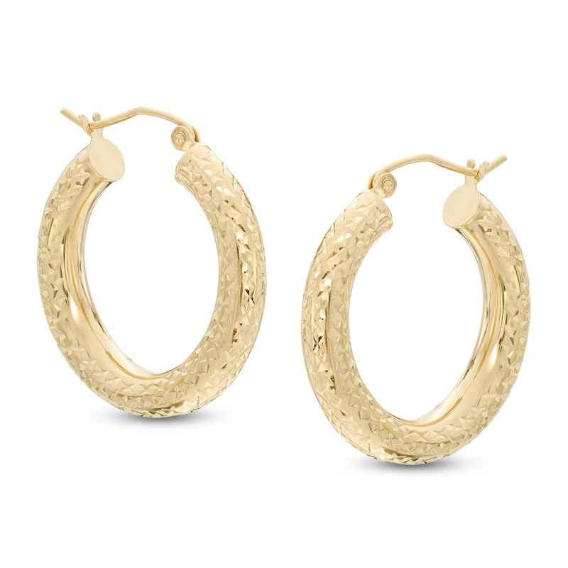 25mm Diamond- Cut Hoop Earrings in 14K Tube Hollow Gold