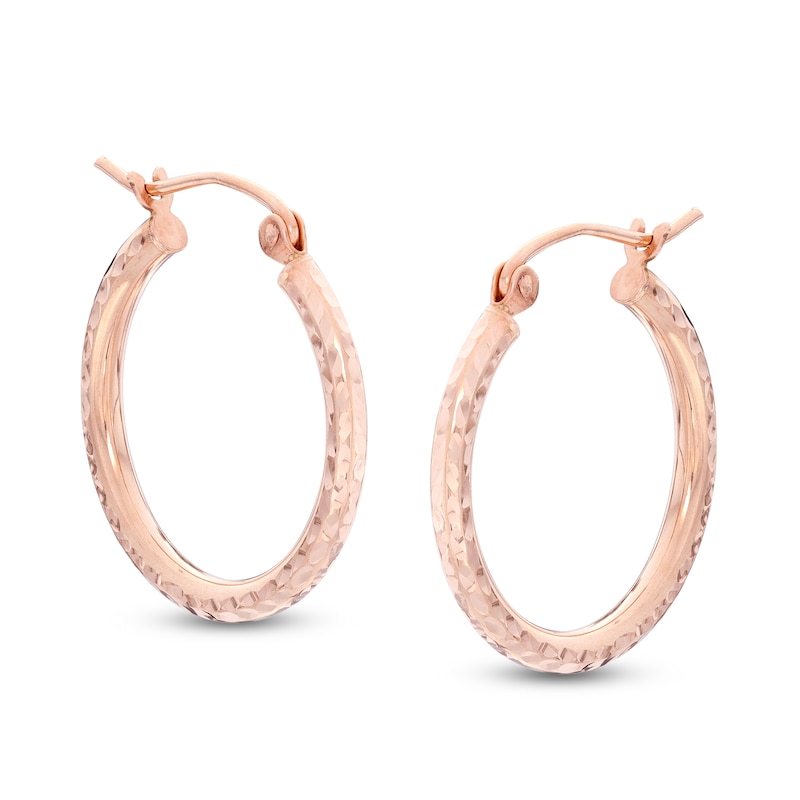 20mm Diamond-Cut Hoop Earrings in 14K Tube Hollow Rose Gold