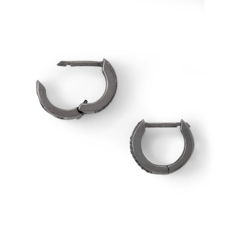 Black Cubic Zirconia Triple Row Huggie Hoop Earrings in Solid Sterling Silver with Black Rhodium
