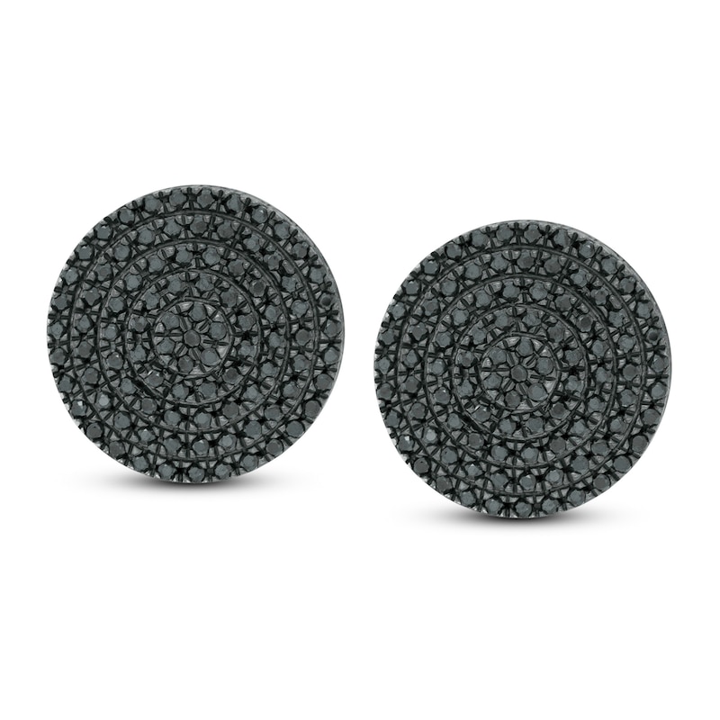 Black Cubic Zirconia Cluster Stud Earrings in Sterling Silver with Black Rhodium