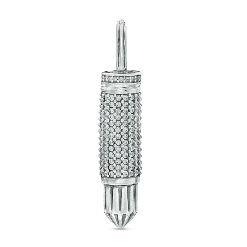 Cubic Zirconia Oxidized Bullet Necklace Charm in Sterling Silver