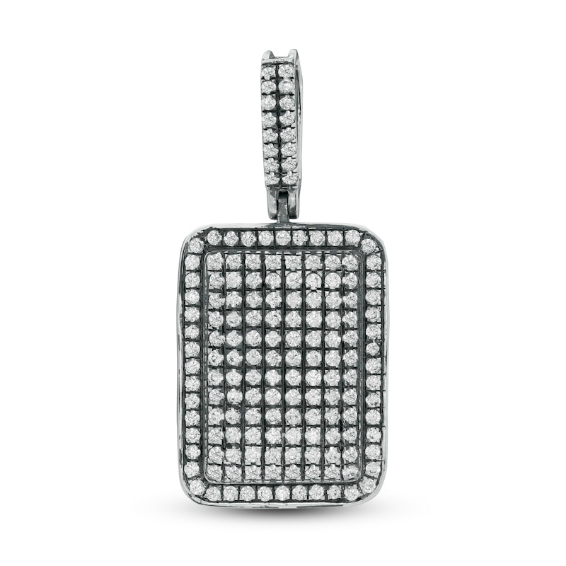 Cubic Zirconia Oxidized Rectangle Dog Tag Necklace Charm in Sterling Silver