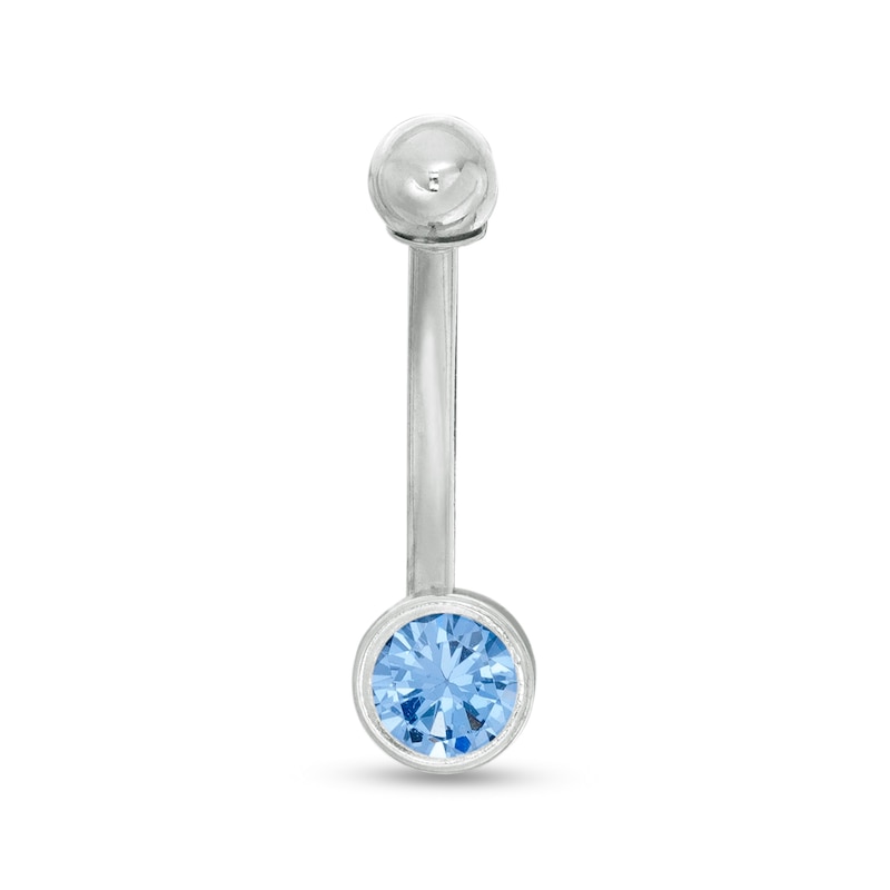 14K White Gold Blue CZ Belly Button Ring - 14G 7/16"