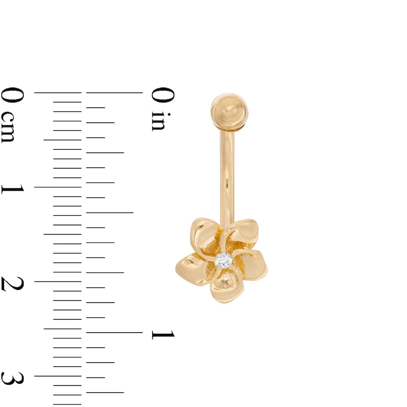 014 Gauge Cubic Zirconia Flower Belly Button Ring in 14K Gold