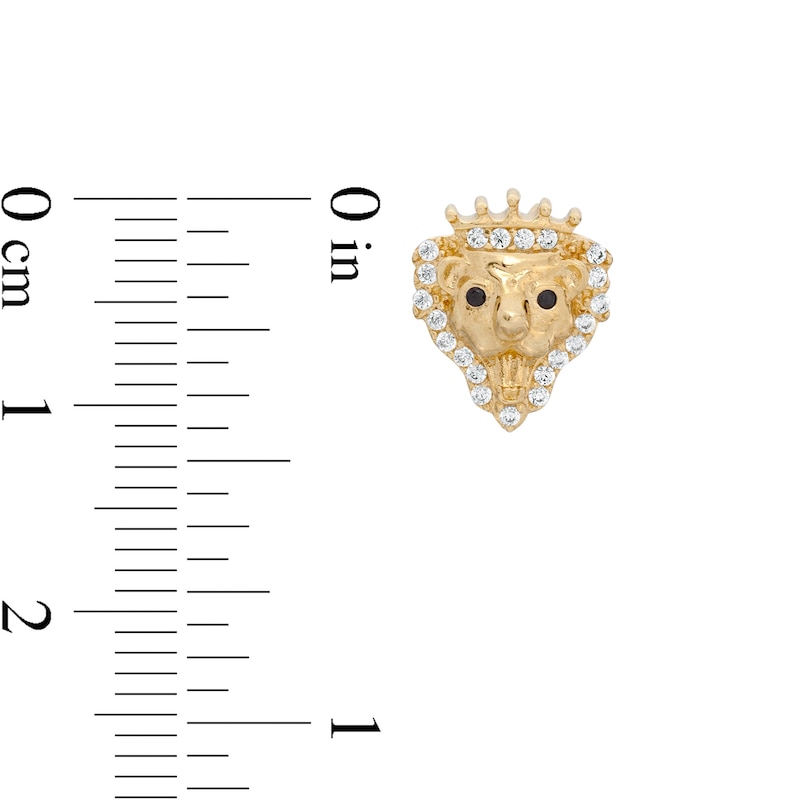 Cubic Zirconia Lion Head with Crown Stud Earrings in 10K Gold