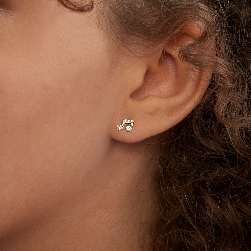 Cubic Zirconia Music Notes Mismatch Stud Earrings in 10K Gold